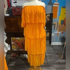 Orange off the shoulder dress